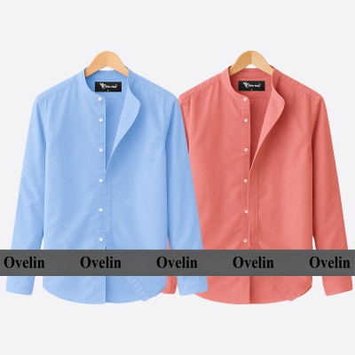 2 pcs Combo Ban Colar Full Sleeve Shirt - Pink & Sky Blue.