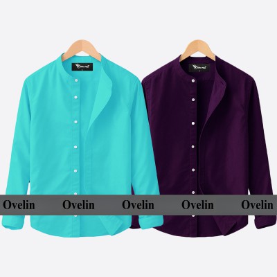 2 pcs Combo Ban Colar Full Sleeve Shirt - Pest & Purple.