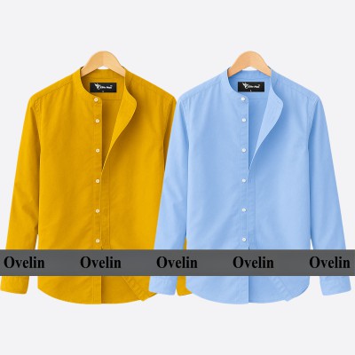 2 pcs Combo Ban Colar Full Sleeve Shirt - Kathali & Sky Blue.