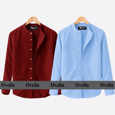 2 pcs Combo Ban Colar Full Sleeve Shirt - Maroon & Sky Blue.