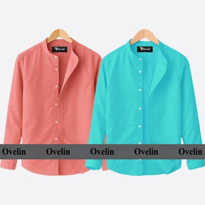 2 pcs Combo Ban Colar Full Sleeve Shirt - Pink & Pest.