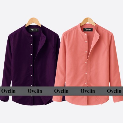 2 pcs Combo Ban Colar Full Sleeve Shirt - Pink & Purple.