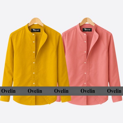 2 pcs Combo Ban Colar Full Sleeve Shirt - Pink & Kathali.