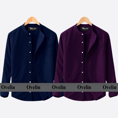 2 pcs Combo Ban Colar Full Sleeve Shirt - Purple & Navy Blue.