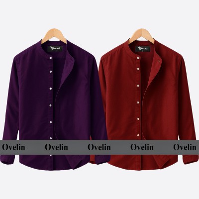 2 pcs Combo Ban Colar Full Sleeve Shirt - Maroon & Purple.