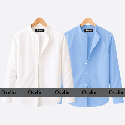 2 pcs Combo Ban Colar Full Sleeve Shirt - White & Sky Blue.