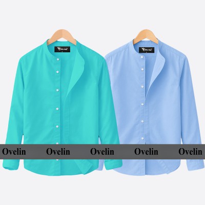 2 pcs Combo Ban Colar Full Sleeve Shirt - Pest & Sky Blue.