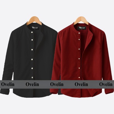 2 pcs Combo Ban Colar Full Sleeve Shirt - Black & Maroon.