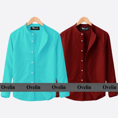 2 pcs Combo Ban Colar Full Sleeve Shirt - Pest & Maroon.
