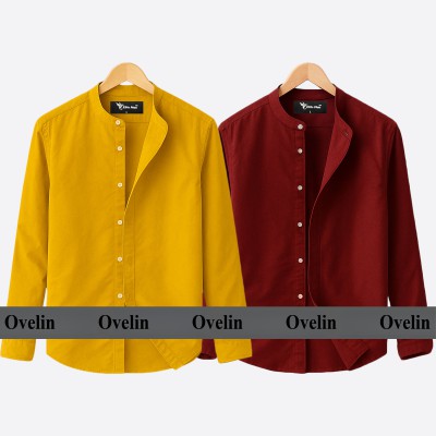2 pcs Combo Ban Colar Full Sleeve Shirt - Kathali & Maroon.
