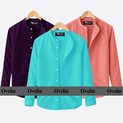 3 pcs Combo Ban Colar Full Sleeve Shirt - Pink, Pest & Purple.