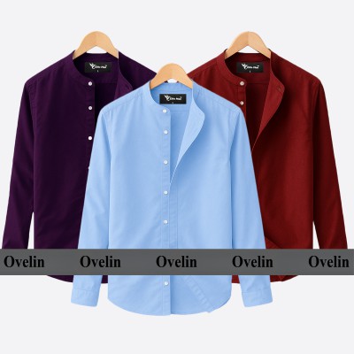 3 pcs Combo Ban Colar Full Sleeve Shirt - Maroon, Purple & Sky Blue.