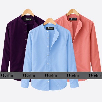 3 pcs Combo Ban Colar Full Sleeve Shirt - Pink, Purple & Sky Blue.