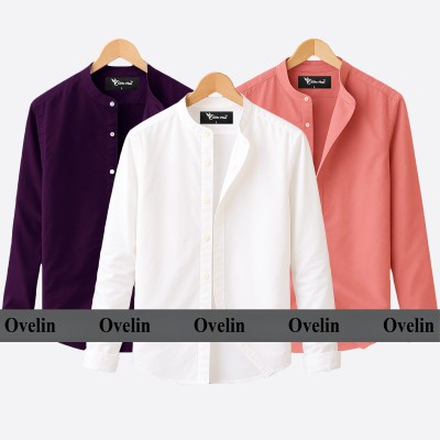 3 pcs Combo Ban Colar Full Sleeve Shirt - White, Pink & Purple.