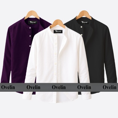 3 pcs Combo Ban Colar Full Sleeve Shirt - Black, White & Purple.