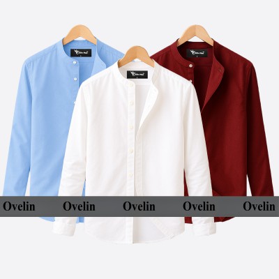 3 pcs Combo Ban Colar Full Sleeve Shirt - White, Maroon & Sky Blue.