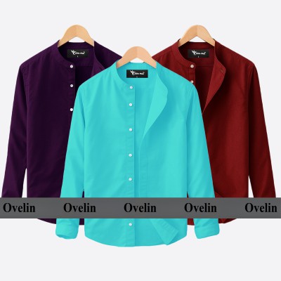 3 pcs Combo Ban Colar Full Sleeve Shirt - Pest, Maroon & Purple.