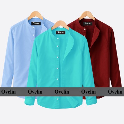 3 pcs Combo Ban Colar Full Sleeve Shirt - Pest, Maroon & Sky Blue.