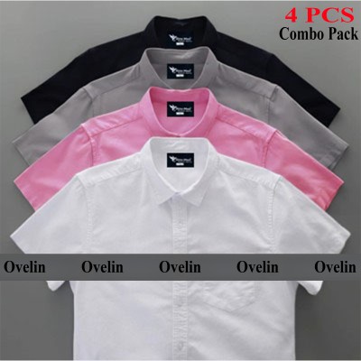 4 Pcs Combo Short Sleeve Shirt - Black, White, Ash & Pink.