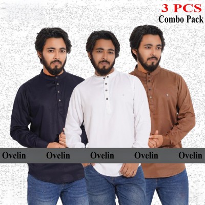 3 pcs Combo Satin Fabrics Katua - White, Coffee & Navy Blue.