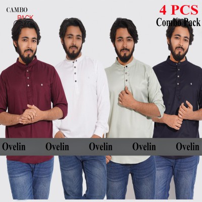 4 pcs Combo Satin Fabrics Katua - White, Lemon, Purple & Navy Blue.