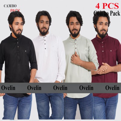 4 pcs Combo Satin Fabrics Katua - Black, White, Lemon & Purple.