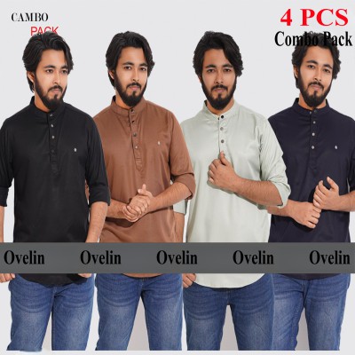 4 pcs Combo Satin Fabrics Katua - Black, Lemon, Coffee & Navy Blue.