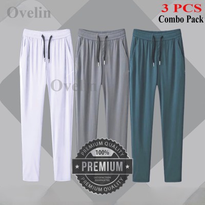 3 pcs Combo Premium Quality Solid Trouser - White, Ash & Green.
