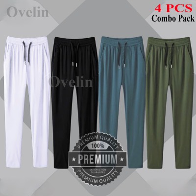 4 pcs Combo Premium Quality Solid Trouser - Black, White, Olive & Green.