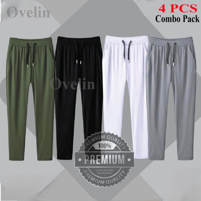 4 pcs Combo Premium Quality Solid Trouser - Black, Ash, Olive & White.