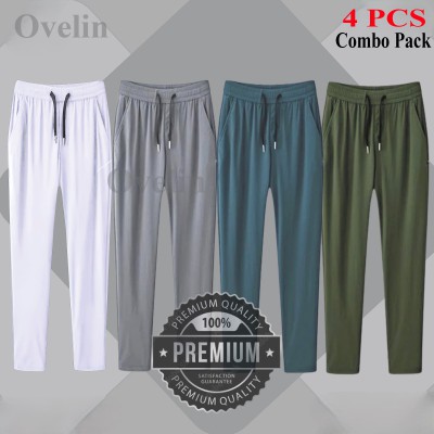 4 pcs Combo Premium Quality Solid Trouser - Ash, Olive, Green & White.