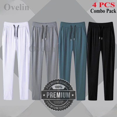 4 pcs Combo Premium Quality Solid Trouser - Black, Ash, Green & White.