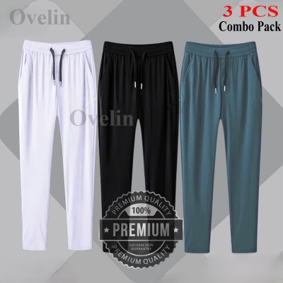 3 pcs Combo Premium Quality Solid Trouser - Black, White & Green.