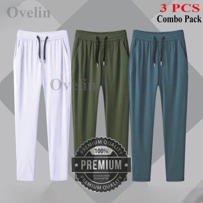 3 pcs Combo Premium Quality Solid Trouser - Olive, Green & White.