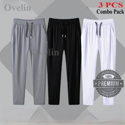 3 pcs Combo Premium Quality Solid Trouser - Black, Ash & White.