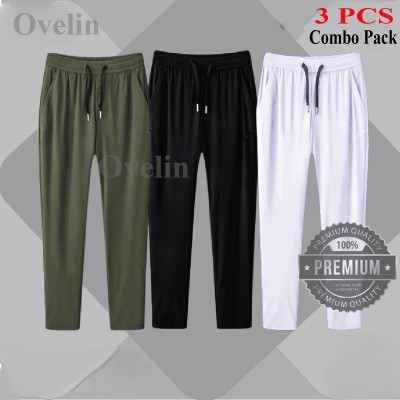 3 pcs Combo Premium Quality Solid Trouser - Black, Olive & White.