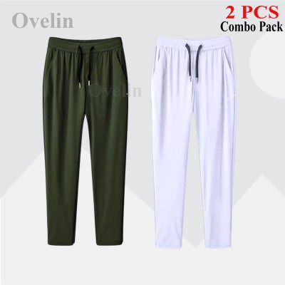 2 pcs Combo Premium Quality Solid Trouser - Olive & White.