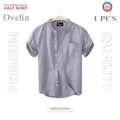Premium Quality Ban Colar Short Sleeve Shirt - Ash.