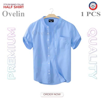 Premium Quality Ban Colar Short Sleeve Shirt - Sky Blue.