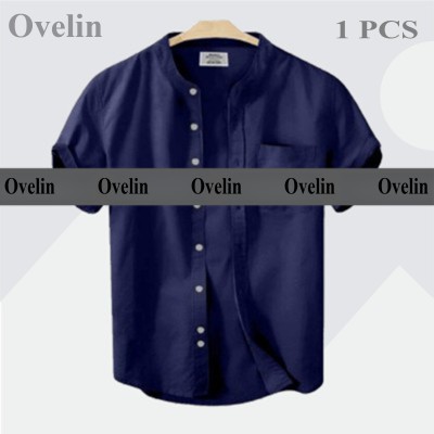 Premium Quality Ban Colar Short Sleeve Shirt - Navy Blue.