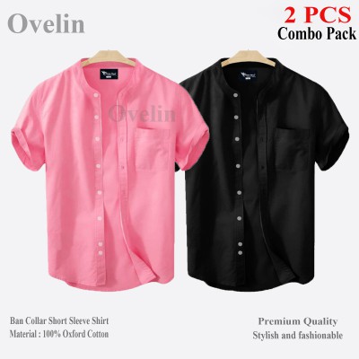 2 pcs Combo Ban Colar Short Sleeve Shirt - Black & Pink.