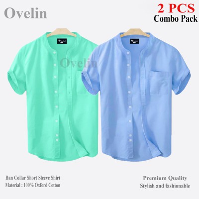 2 pcs Combo Ban Colar Short Sleeve Shirt - Pest & Sky Blue.