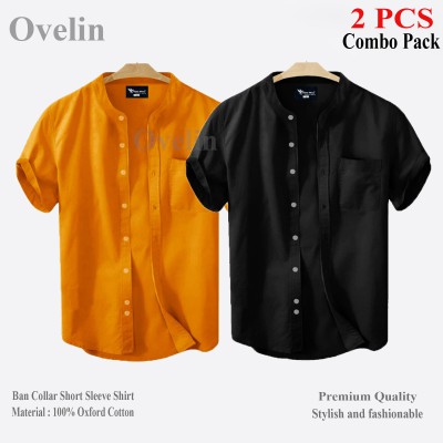 2 pcs Combo Ban Colar Short Sleeve Shirt - Black & Kathali.