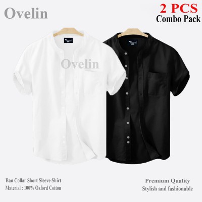 2 pcs Combo Ban Colar Short Sleeve Shirt - Black & White.