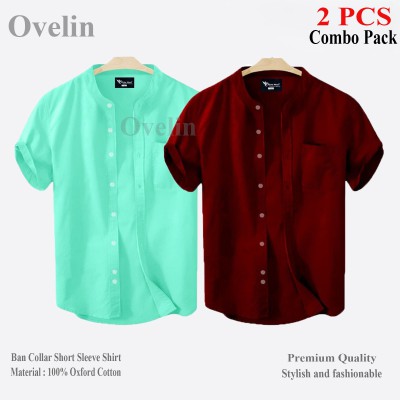 2 pcs Combo Ban Colar Short Sleeve Shirt - Pest & Maroon.