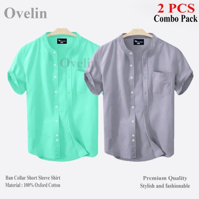 2 pcs Combo Ban Colar Short Sleeve Shirt - Ash & Pest.
