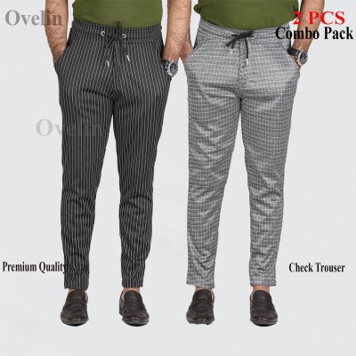 2 pcs Combo Check Trouser's- Black Big Stripe & Ash Stripe.