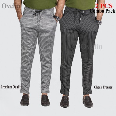 2 pcs Combo Check Trouser's- Black Small Stripe & Ash Stripe.