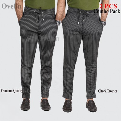 2 pcs Combo Check Trouser's - Black Small Stripe & Black Big Stripe.