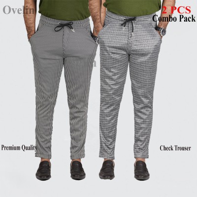 2 pcs Combo Check Trouser's- White Stripe & Ash Stripe.